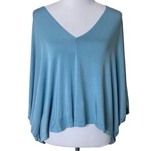 Bryn Walker Tunic Top Womens Medium Blue Oversized Dolman Sleeve V-Neck - FLAWED
